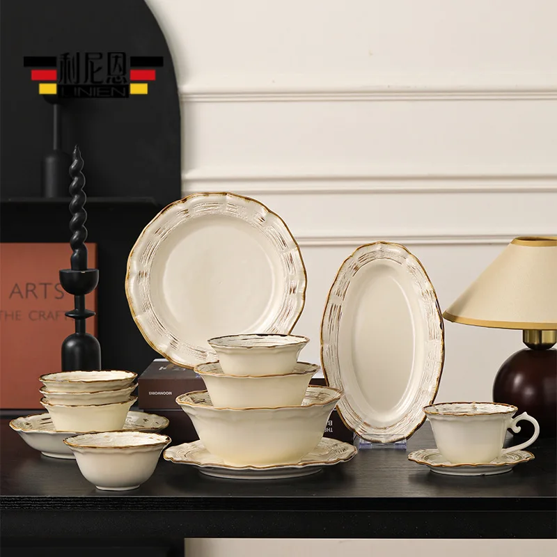 

LH Ceramic Tableware Dish Set Vintage Rice Plate Vegetable Plate Salad