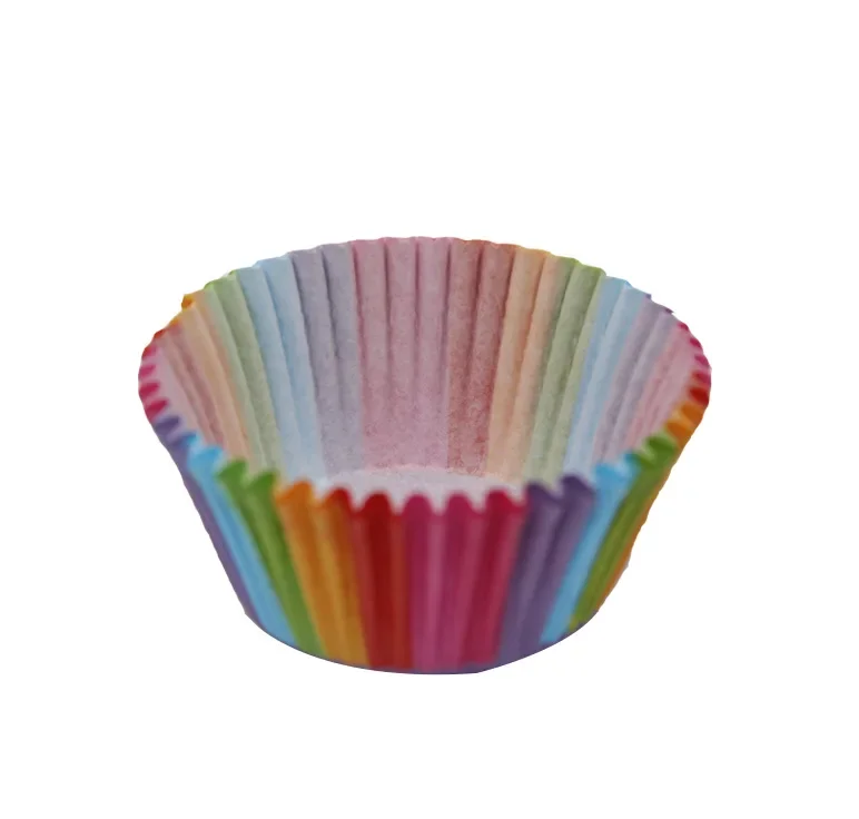 12pcs Rainbow Paper Cake Mold Round Shaped Muffin Cupcake Baking Molds Kitchen Cooking Bakeware Maker DIY Cake Decorating Tools