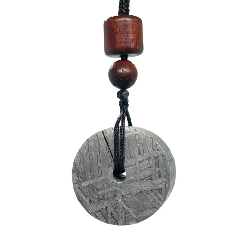 Muonionalusta MeteoritePendant Necklace with Red Wood Beads Chinese Style Peace Buckle Jewelry Unique Cosmic Amulet Gift LK355