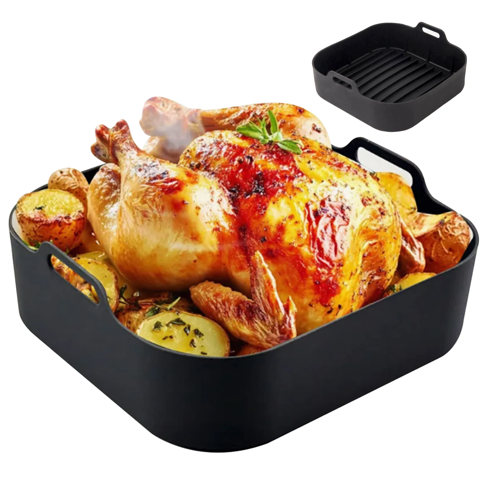 Square Shape Reusable Silicone Airfryer with Handle for Electric Fryer Air Fryer Oven 20x20cm Microwave Cooker