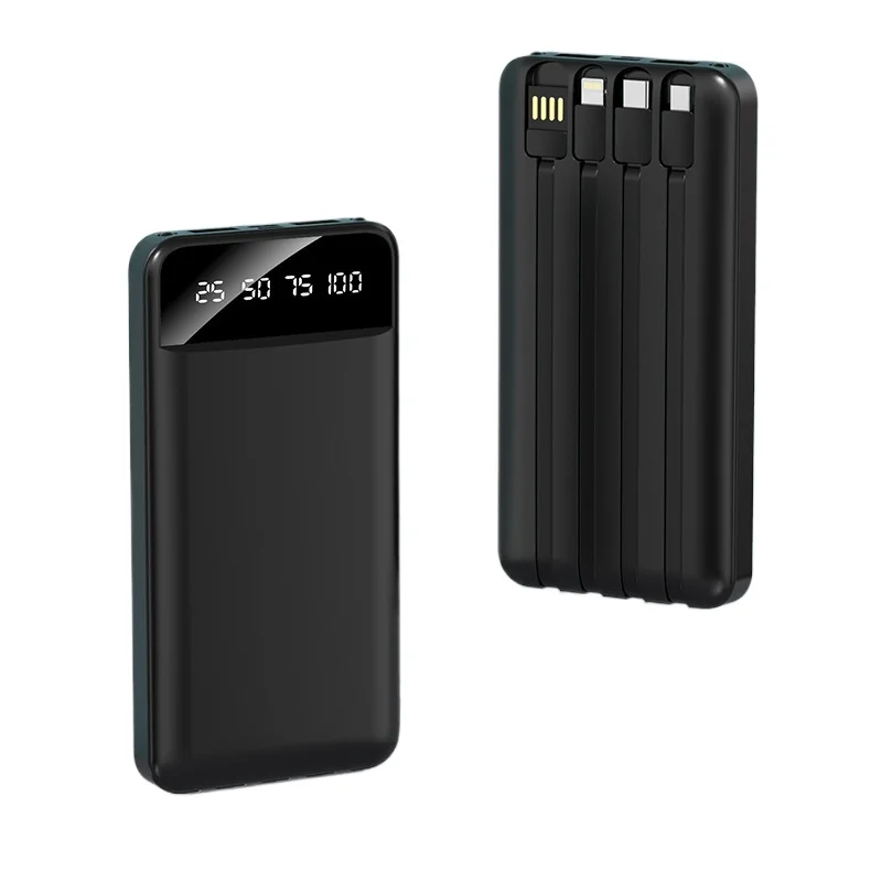 20000mAh Powerbank Schwarz mit integriertem Kabel 5 Geräte Schnellladung LED Display