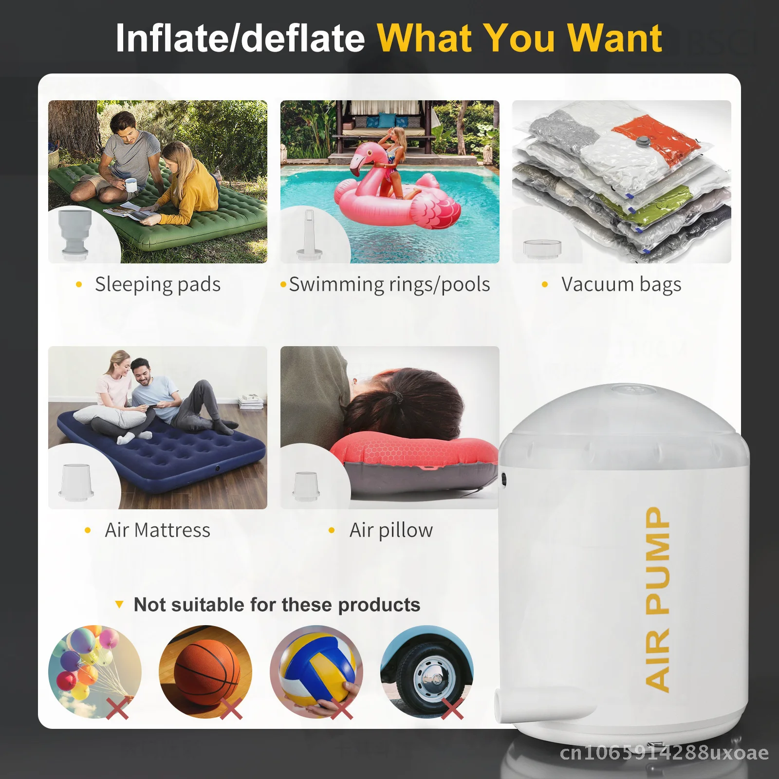 

Portable Wireless Inflatable Pump for Swimming Pool Mini Combustion Pump for Outdoor Use White Plastic Air Cushion Inflatable