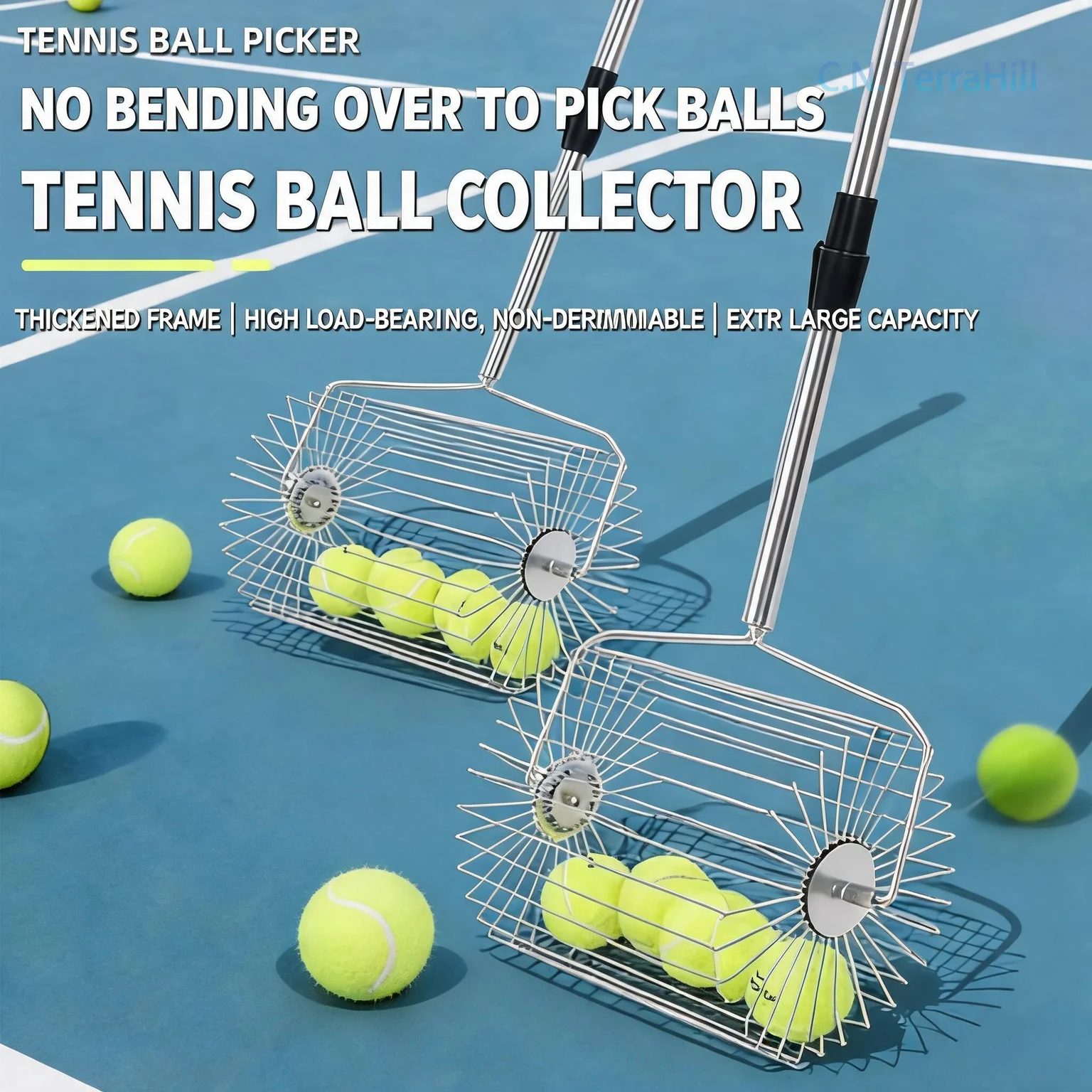 Stainless Steel Retractable Tennis Ball Picker Roller Portable Quick Pick Up Tool Height Adjustable Pickleball Accessory