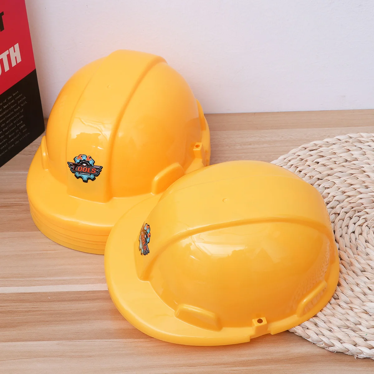6 Pcs Half- Safety Yellow Hard Hat Toddler Kids Construction Simulation Toy Set Child