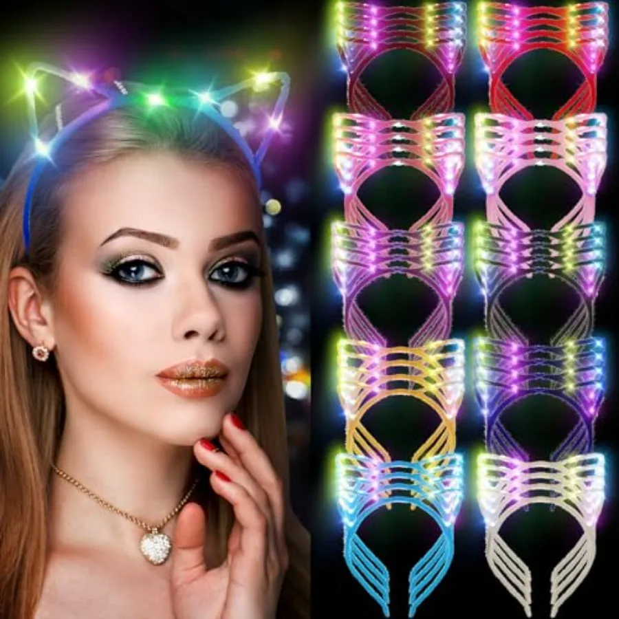 

40 Pcs LED Cat Ears Headband Cute Glow Light up Cat Headband Kitty Ears for Women Lady Festival Birthday Party