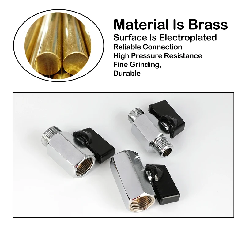 Mini Polished Copper Ball Valve PT1/8, 1/4, 3/8, 1/2 Inner and Outer Wire Gas Electric Dual-use Water Pipe Switch