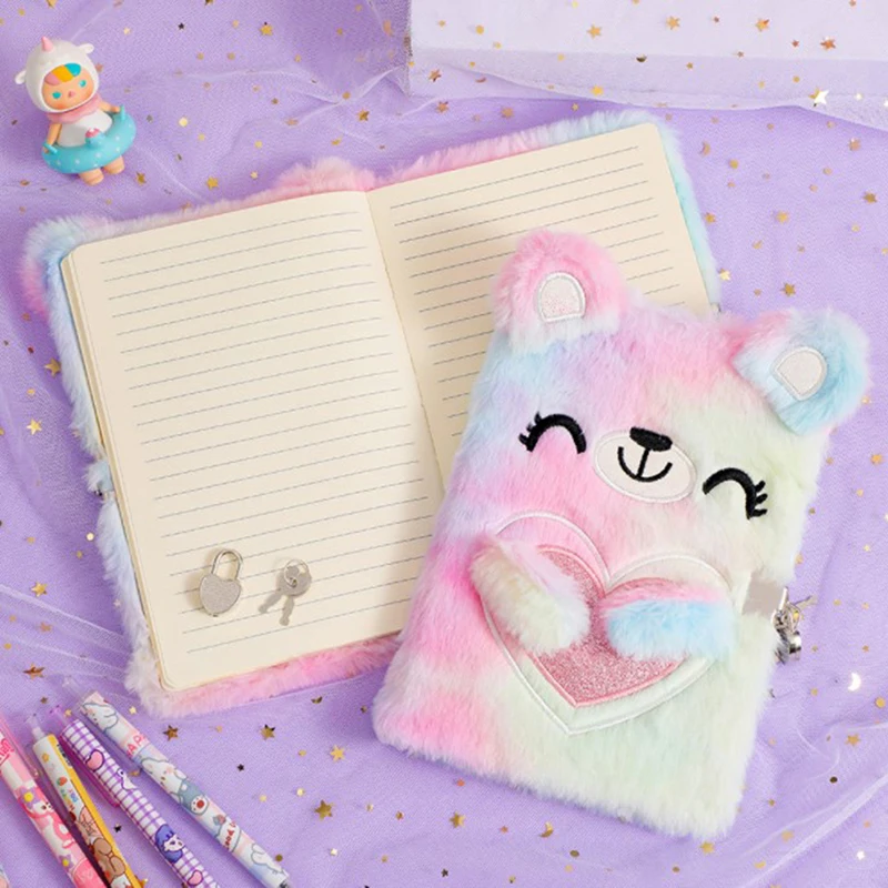 

1pc Cute Bear Notebook With Lock Kawaii Diary A5 Agenda Planner Organizer Wonderful Plush Note Book School Sketchbook