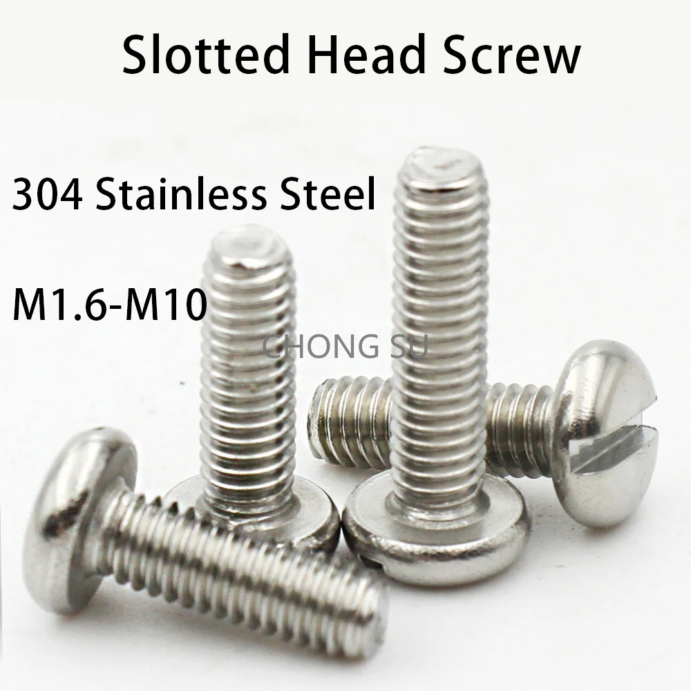

5-50pcs 304 A2-70 Stainless Steel M1.6 M2 M2.5 M3 M4 M5 M6 M8 M10 Slotted Round Head Slot Column Round Cheese Head Screw Bolt