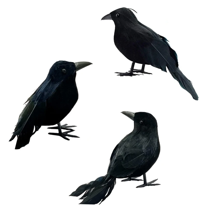 12Piece Halloween Black Crows Realistic Looking Handmade Feathered Crow 3 Styles