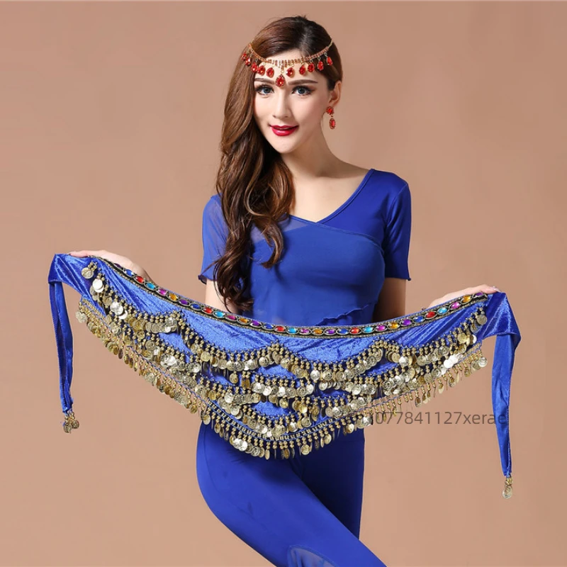 Цепочка на талию для танца живота, набедренный шарф для индийского танца на талии, восточный танец, утяжеленная и удлиненная поясная цепочка с золотыми монетами