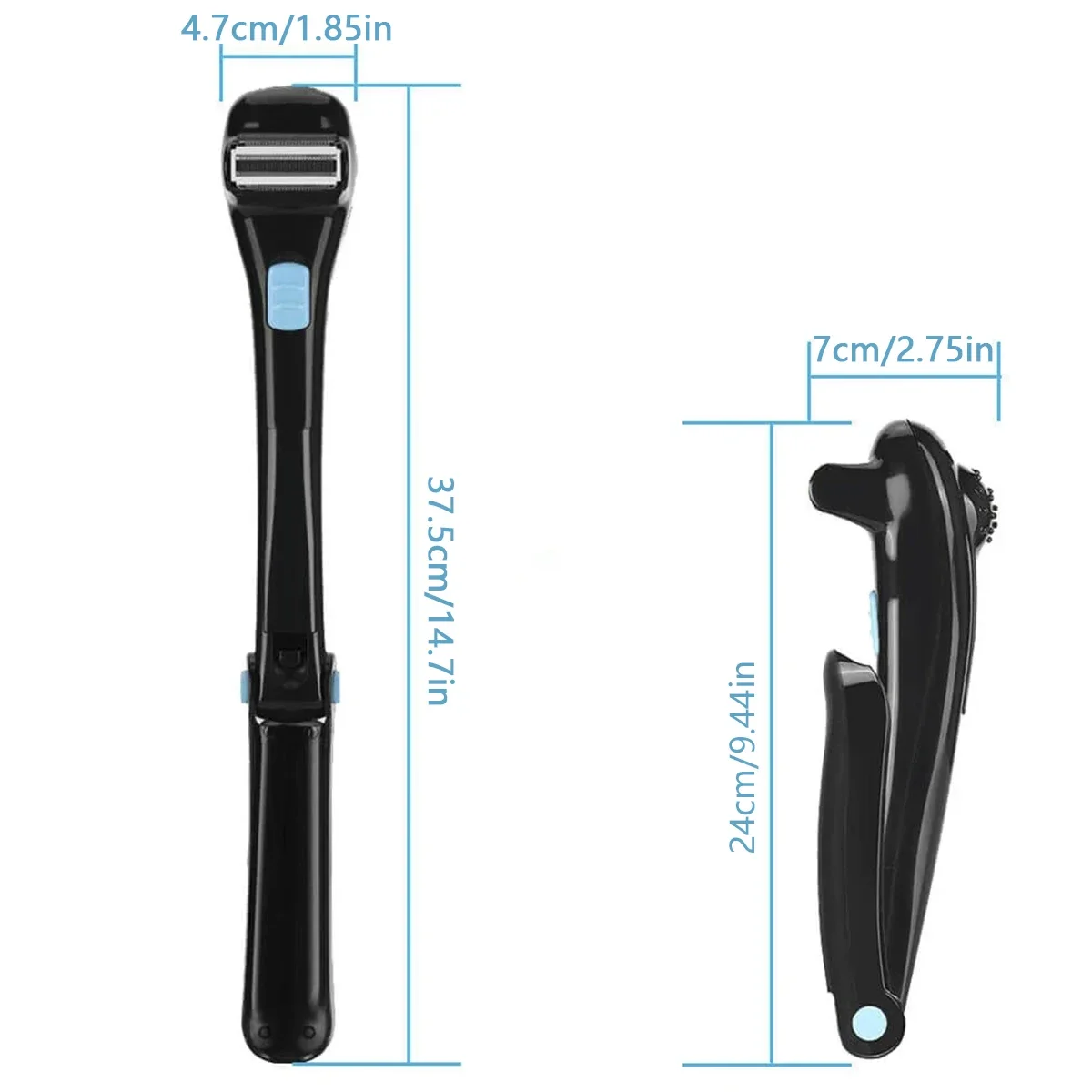 Electric Back Hair Shaver, Aparador de Pêlos Corporais, Navalha Dobrável, Barbear Remoção Livre de Dor, Destacável para Viagem, 14,7 ", 180 Graus