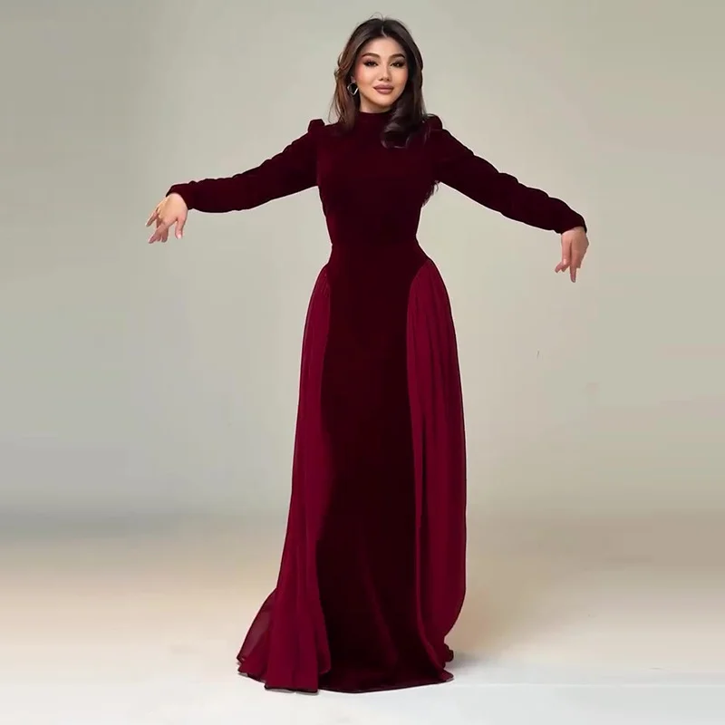 Customized minimalist style elegant fitted and layered long-sleeved dress, suitable for formal events, banquets and dinner