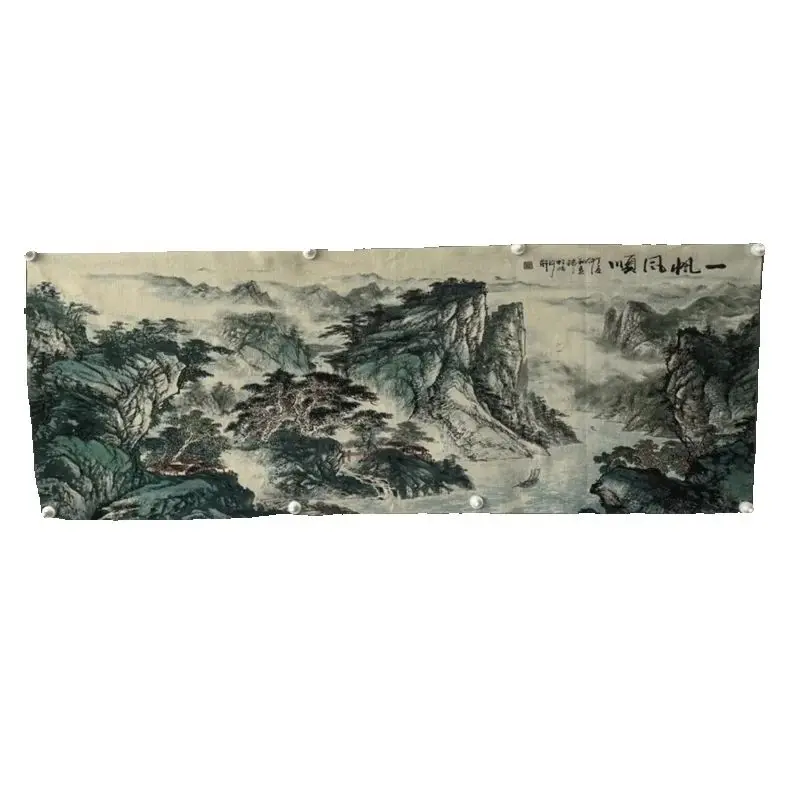 Chinese Old Color Brocade Landscape Painting 'Plain Sailing' Embroidery Artwork Decorative Wall Painting for Home Decor