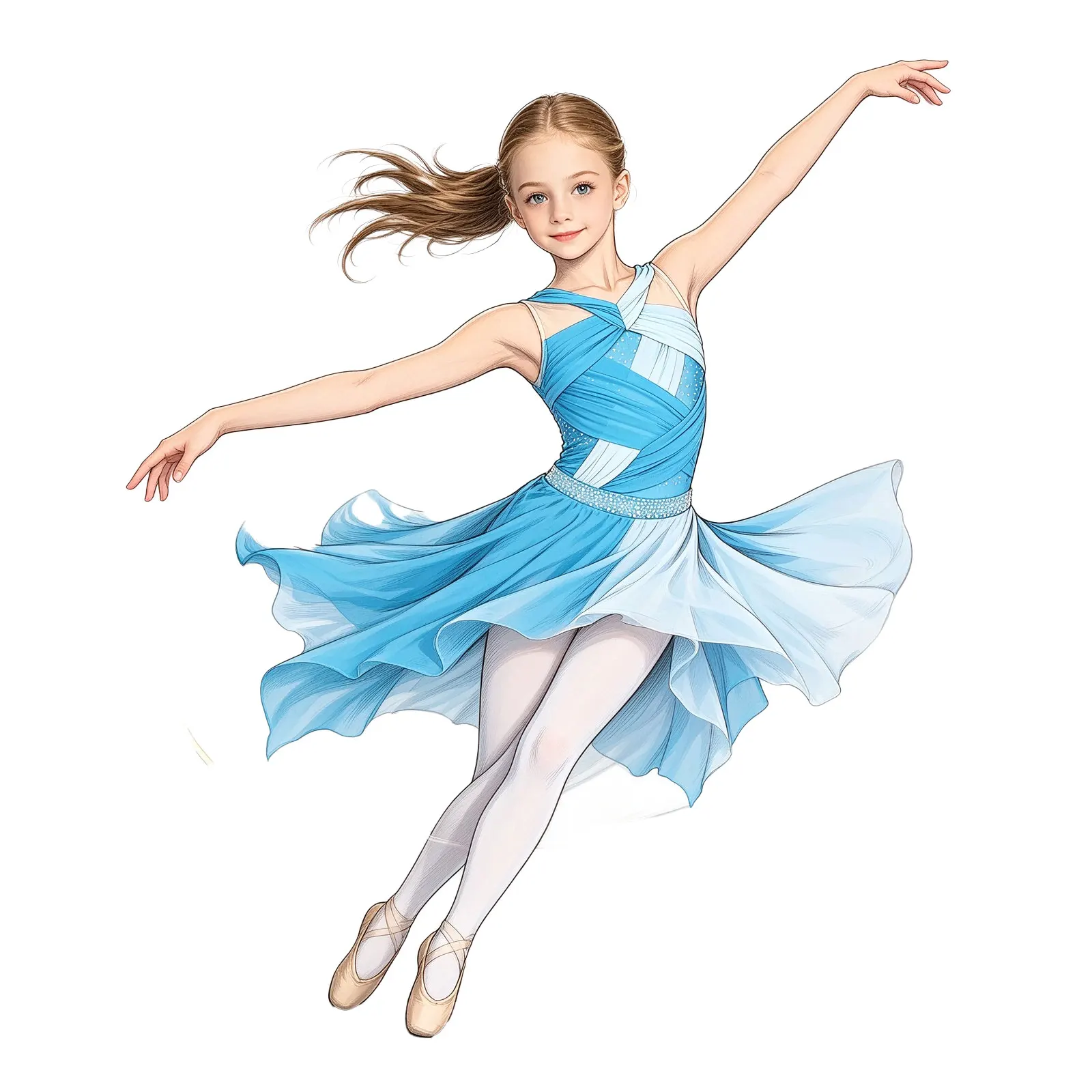 Kids Girls Color-blocked Ballet Lyrical Dance Dress Sleeveless Ruched Twisted Knot Mesh Rhinestone Dress Competition Dancewear