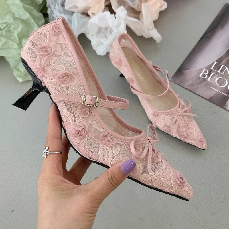 

Mesh Breathable High Heels Women Fashion Bow Pointed Toe Pumps Female Shallow Designer Brand Dress Shoes Ladies Zapatos De Mujer
