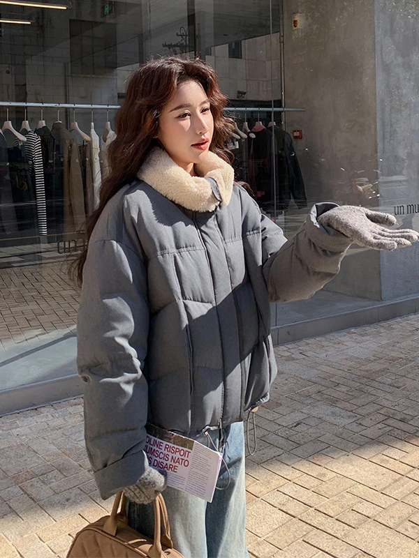 

Теплая женская зимняя куртка с воротником из овечьей шерсти, модный дизайн, утолщенная, повседневная, прямого кроя, 90% пуха