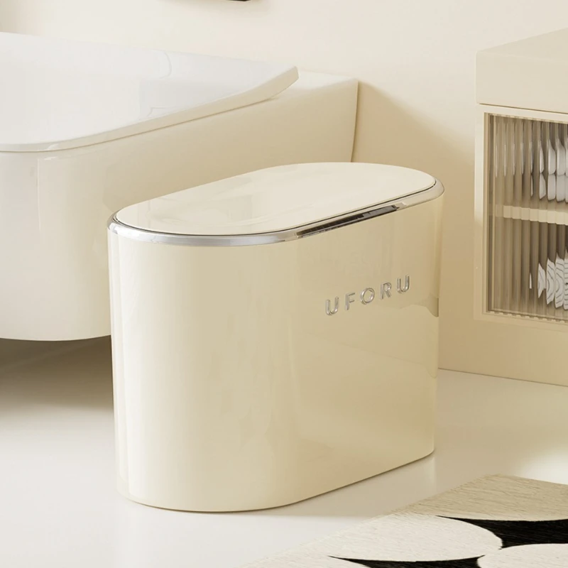 

High-end Plastic Waste Bins Large-sized High-capacity Household Bathroom Waste Bins with A Gap Pressure Ring Home Basurero JTW