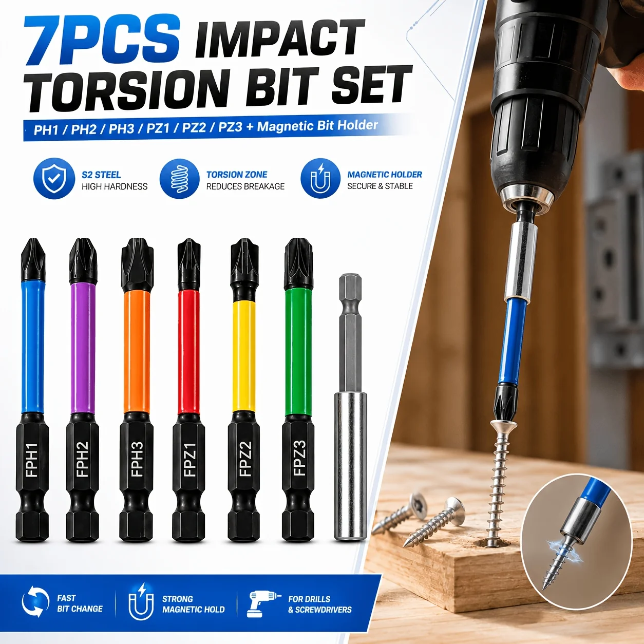 7pcs Professional Screwdriver Bits Pack Including Extension Rod Magnetic Bit Holder Household DIY Repair Hand Tool Kit
