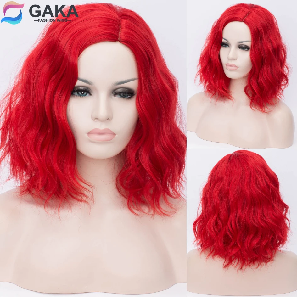 GAKA Peluca de Cosplay de onda Natural corta para mujer, cabello sintético rojo para niña, gorra de pelo sin fibra de alta temperatura