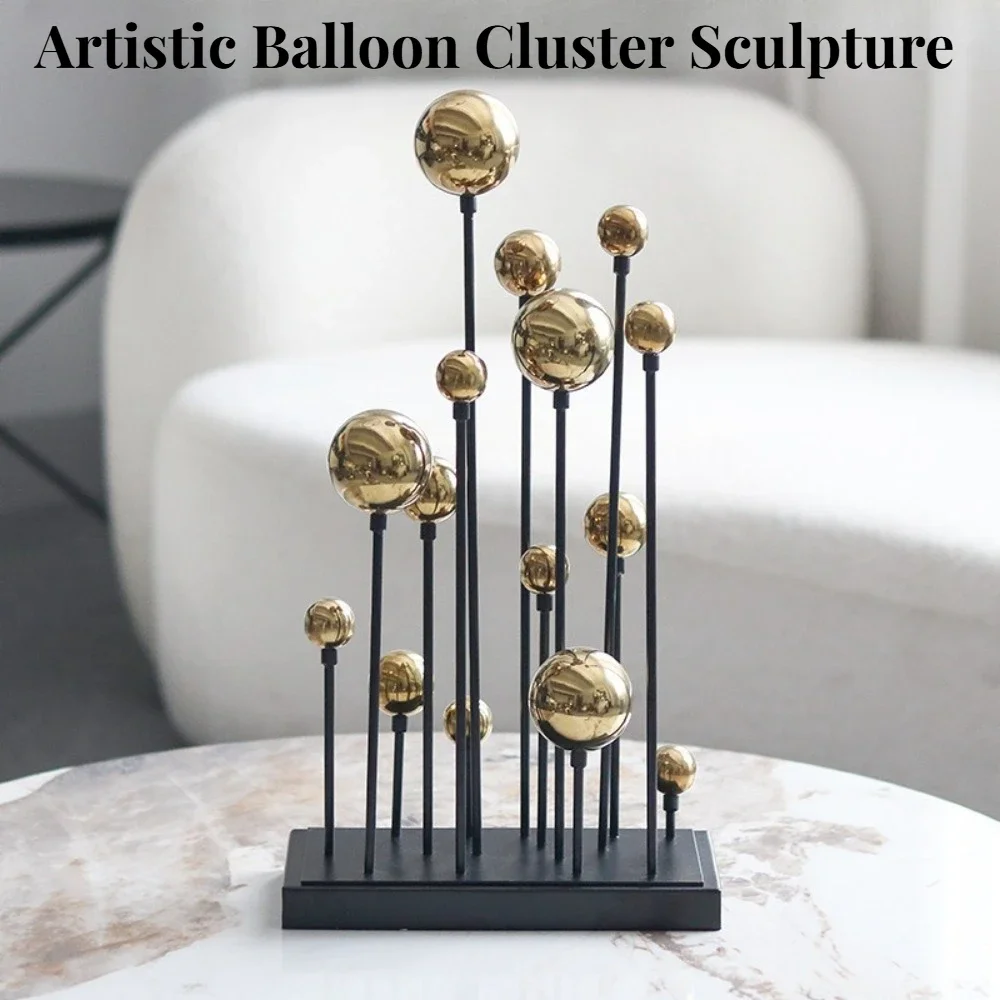 Creative Modern Art Balloon Cluster Sculpture Gold Silver Metal Table Decor Living Room Office Luxury Home Ornament Geometric Ar