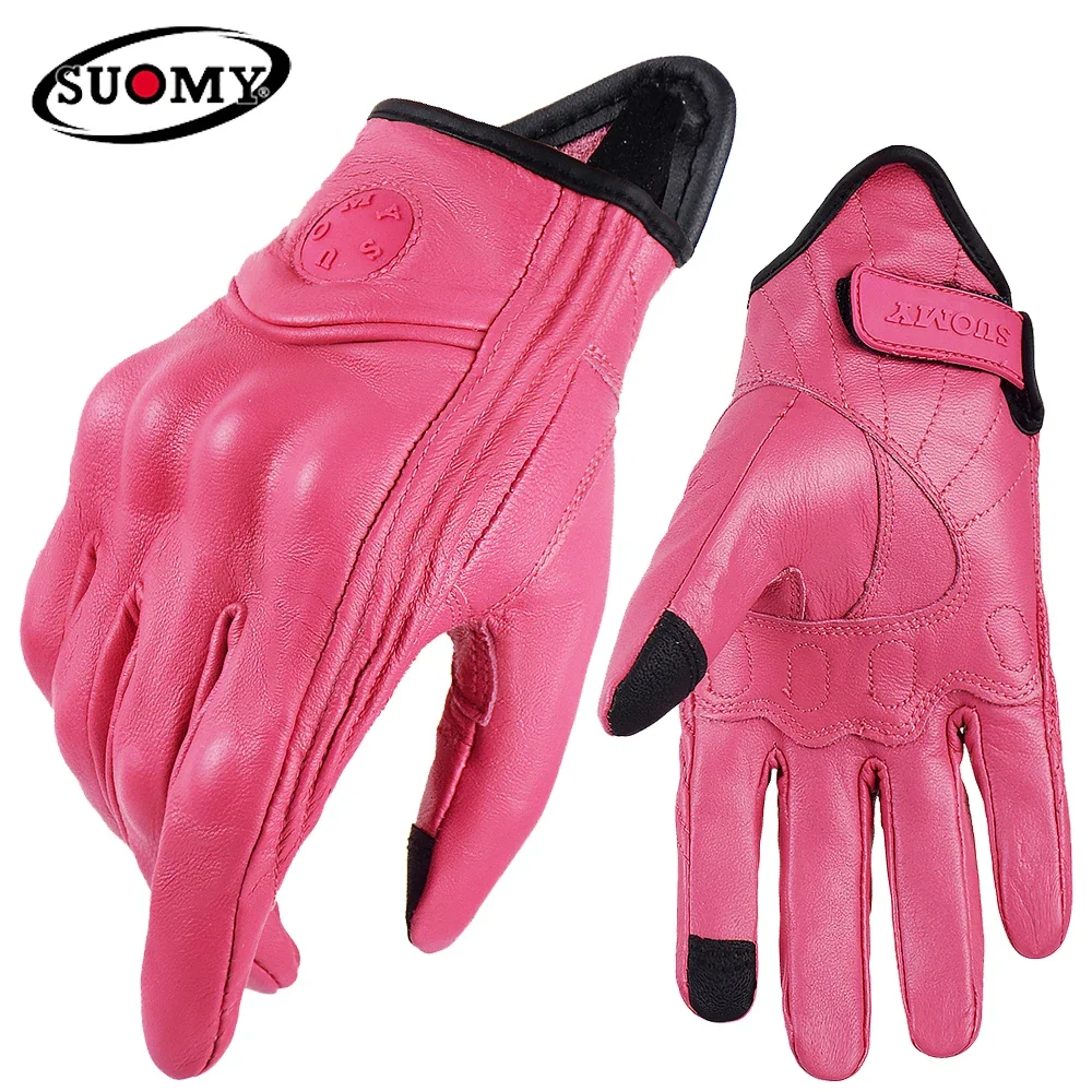 

Suomy-guantes de moto de cuero para hombre y mujer, manoplas de moto con pantalla táctil, dedo completo, para Motocross