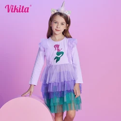 VIKITA Girl Perform Mermaid Dress Children Princess Tutu Dress Toddlers Autumn Prom Dresses Kids Birthday Party Children Clothes