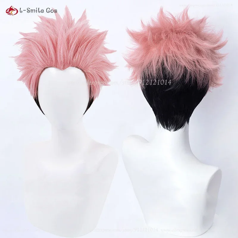 28cm itadori Yuji ryomen Sukuna cosplay wig short pink black itadori Yuji anime wigs heat resistant synthetic wigs wig cap