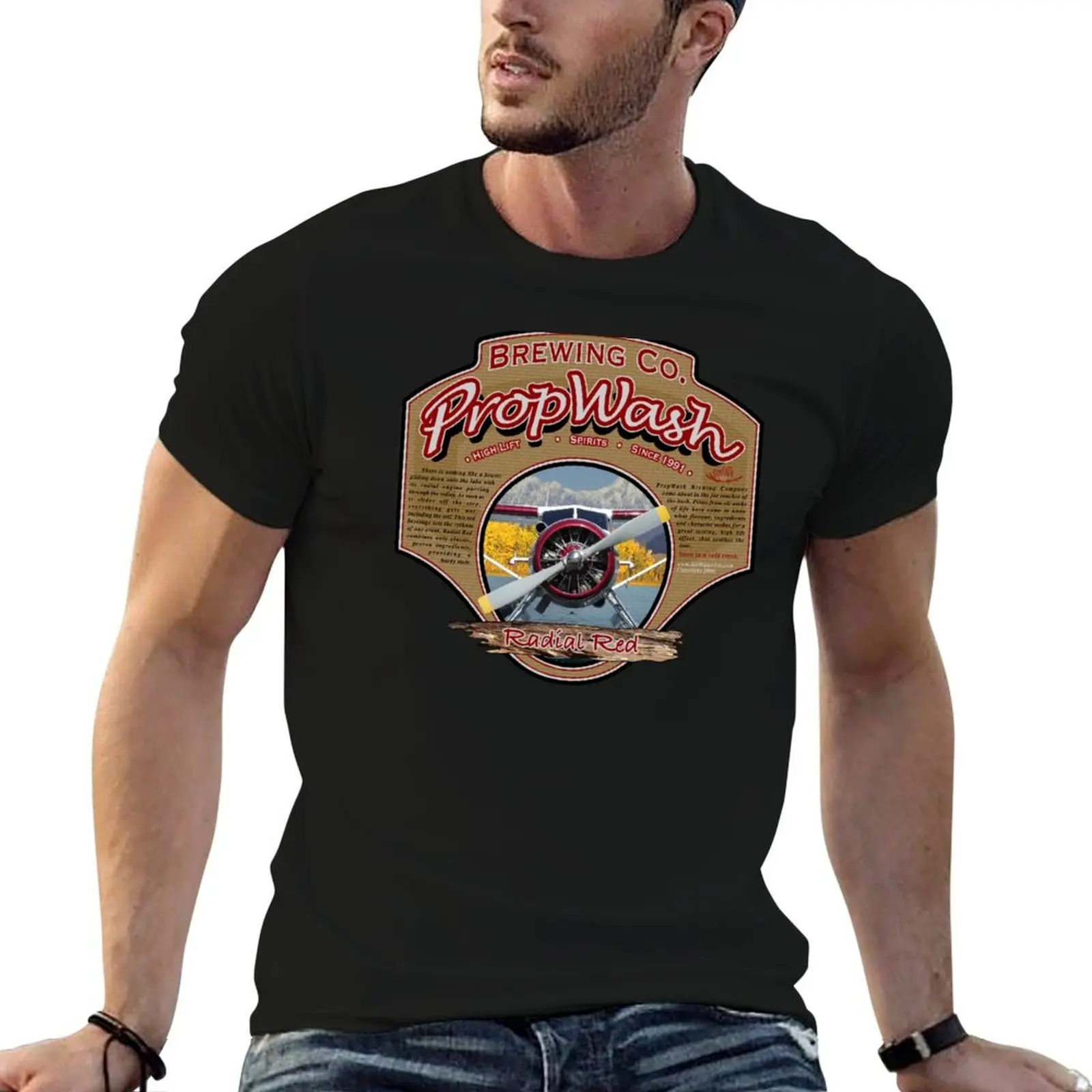 

t DHC-2 t for shirts Co. casual Floatplane summer Beaver T-Shirt shirt Radial man man PropWash men Red - Brewing