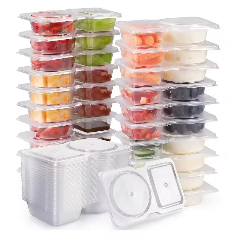 20/50Pcs Double Compartment Seasoning Containers with Lids, Portable Salad Fruit Sauce Snack Container for Daily Picnic