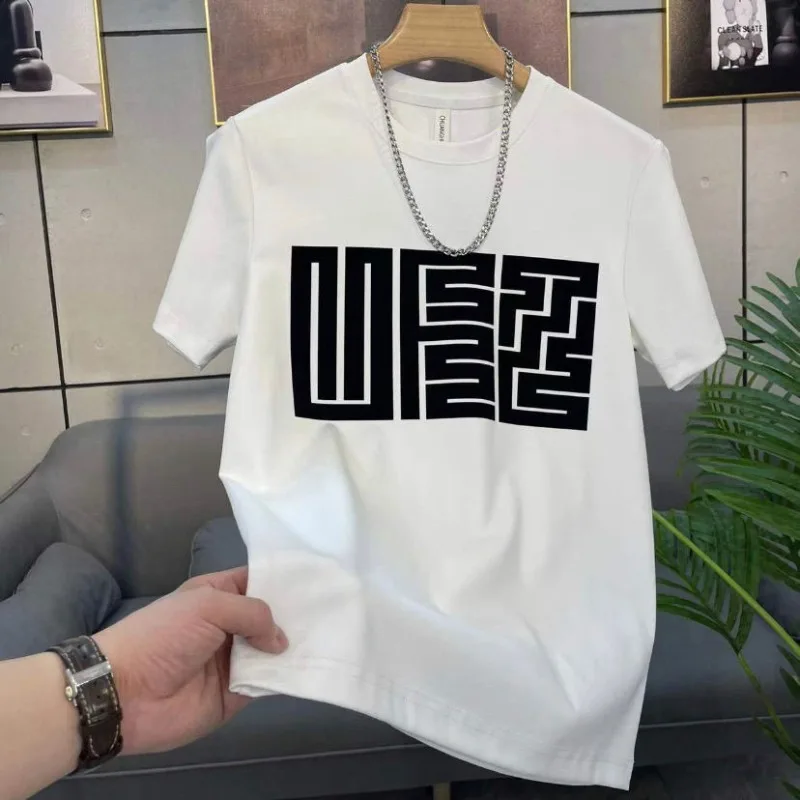 2024 New American Trend 100% Cotton T-shirt Summer Letter Pattern Printed Short-sleeved Men and Women Matching Couple Top