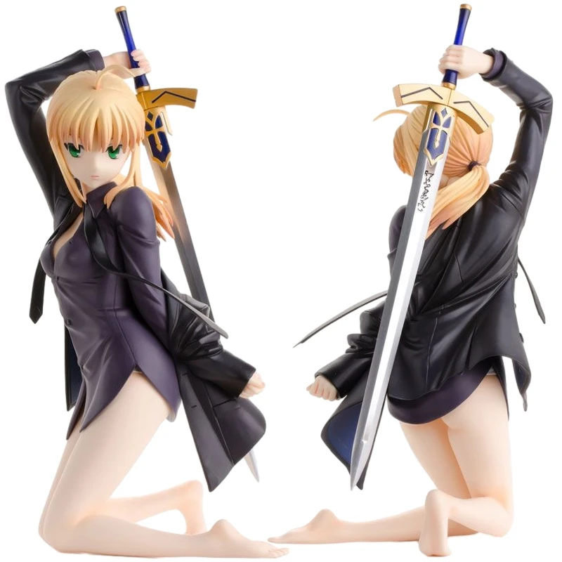 22cm Fate/Zero Saber Anime Figure Altria Pendragon Action Figures Kneeling Black Dress Girl Figurine Adult Collection Model Toys