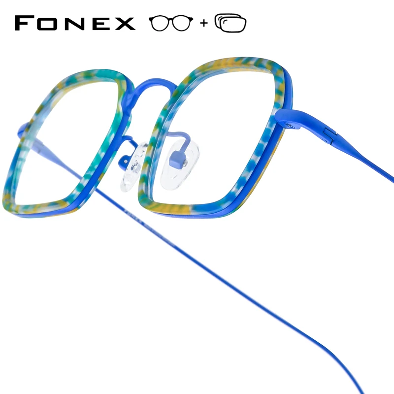 FONEX Progressive Prescription Glasses Custom Photochromic Myopia Optical Lens Eyewear Men Square Eyeglasses Titanium Frame 894