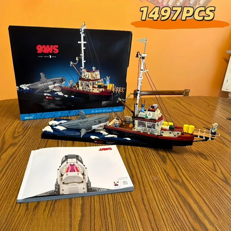 2025 Nuovo 21350 Grande Squalo Bianco Modello Nave Pirata Barca Da Pesca 1497PCS Building Block Set Modello Giocattolo Regalo Di Compleanno Per Bambini 12