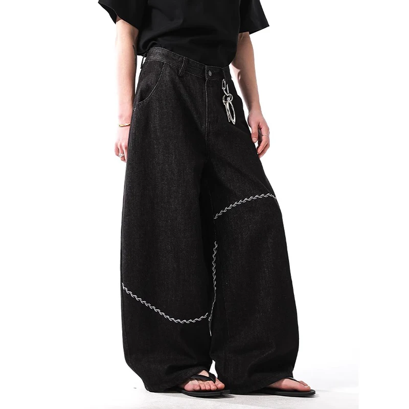 

Женская уличная одежда, винтажные мешковатые джинсы с вышивкой, осень 202, Y2K, черные джинсовые брюки в стиле Харадзюку, широкие брюки с высокой талией