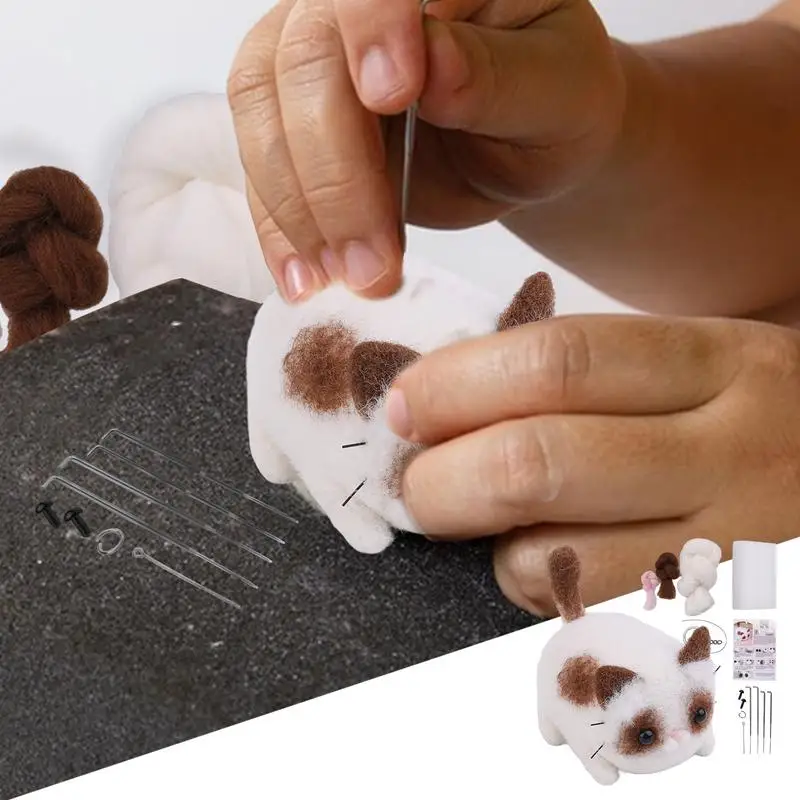 Cat Doll Needle Felting Kit Handmade Beginner Needle Felting Kit Crafts Arts Kit With Step-By-Step Instructions For Manual