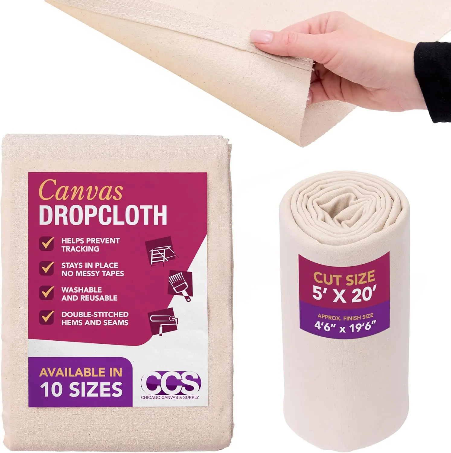 

5x20 Ft Canvas Drop Cloth for Painting, Washable Cotton Tarp for Curtains & Furniture Cover