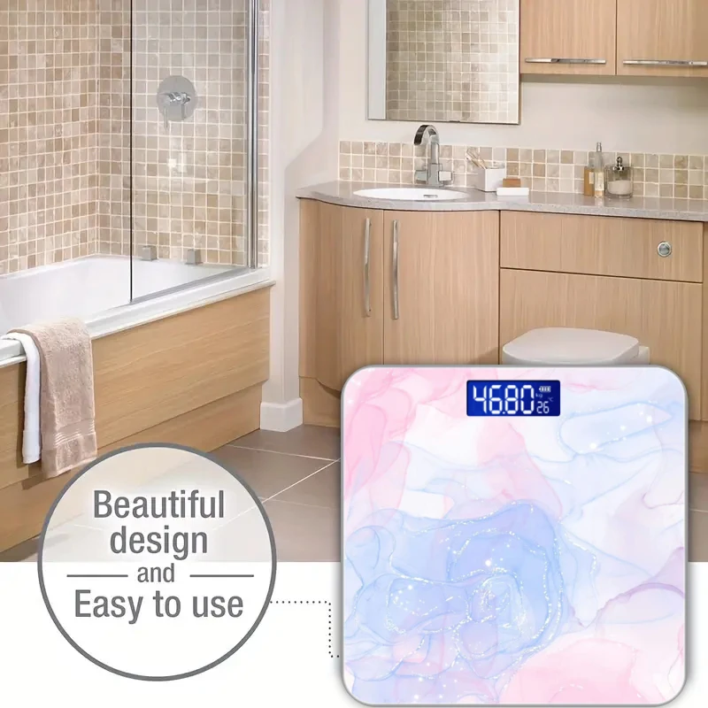 Home Use Pink Smart scale for weight measurement bathroom Square LCD beautiful pattern with temperature digital display