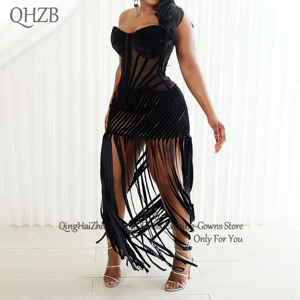 

Customized Elegant Black Tassel Woman Cocktail Dresses for Special Events Long Sweetheart Prom Party Birthday Dress Summer 2025