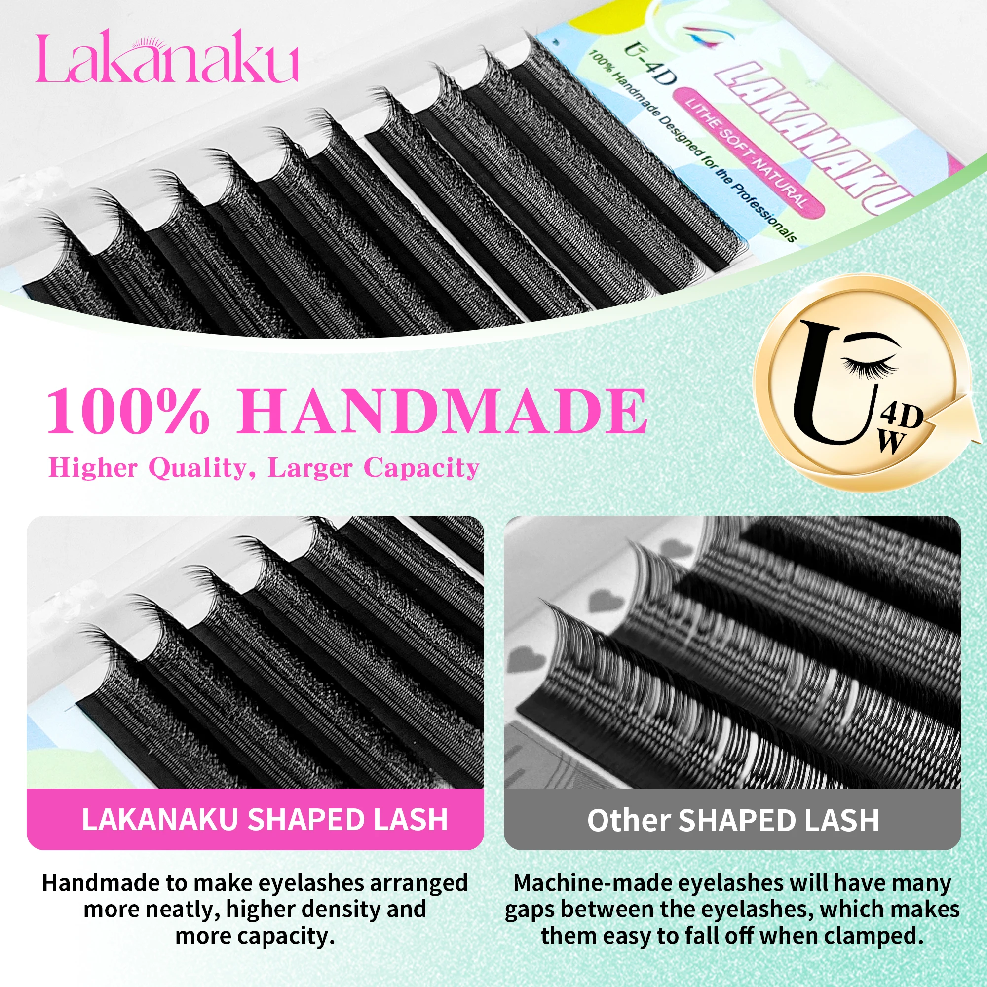 LAKANAKU U-förmige YY 4D-Wimpernverlängerung 4D UU Neuer Stil U-Form Cilios W Lashes Vorgefertigte Fächer Volumen Flauschiger Nerz Faux Fio u