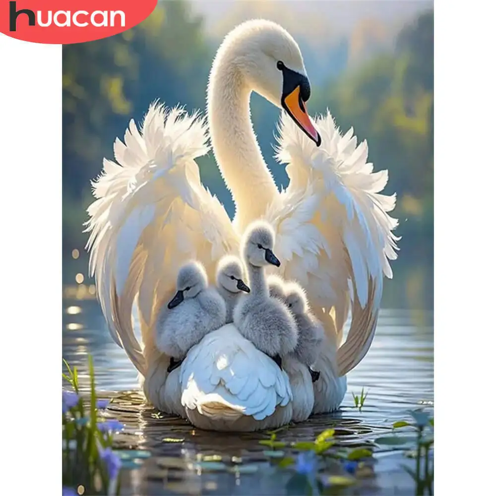 Huacan Diamond Painting Swan Animal Full Square Round Embroidery Diamond Mosaic Floral Rhinestones Picture Home Decor