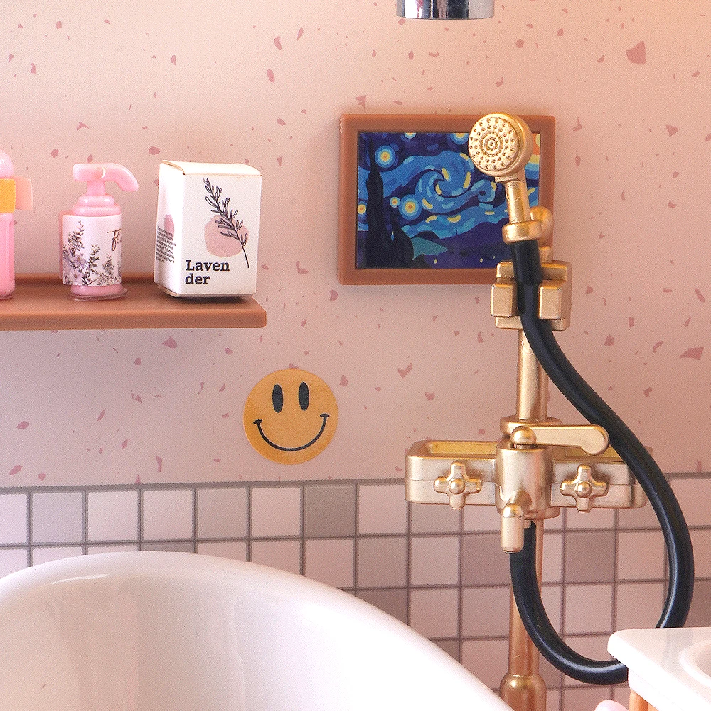 Lemon Bathe DIY Mini Bathroom Set Miniature House Kit With Led Lights Realistic Bathtub Sink Dollhouse Accessories Model Gift