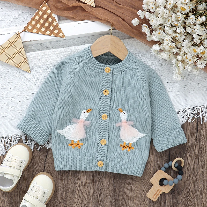 Baby Sweater Knit Infant Boy Girl Cardigan Fashion Cute Cartoon Goose Newborn Children Clothes Long Sleeve Autumn Tops Outerwear