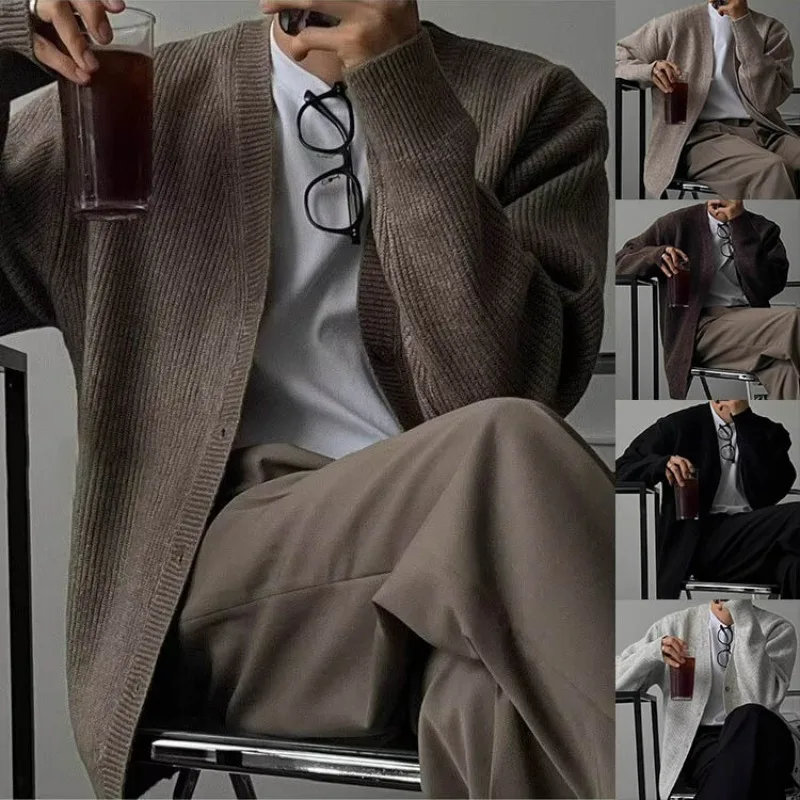 Autumn Winter V-Neck Warm Knit Cardigan Jacket Men's Business Casual Outerwear