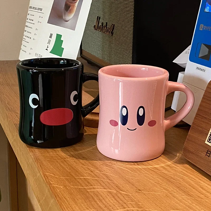 Kirbys Coffee Mug Anime Cute Expression Figure Tea Cup Cute Smiling Face Tumbler Woman Glass Office Home Water Goblet Girl Gift