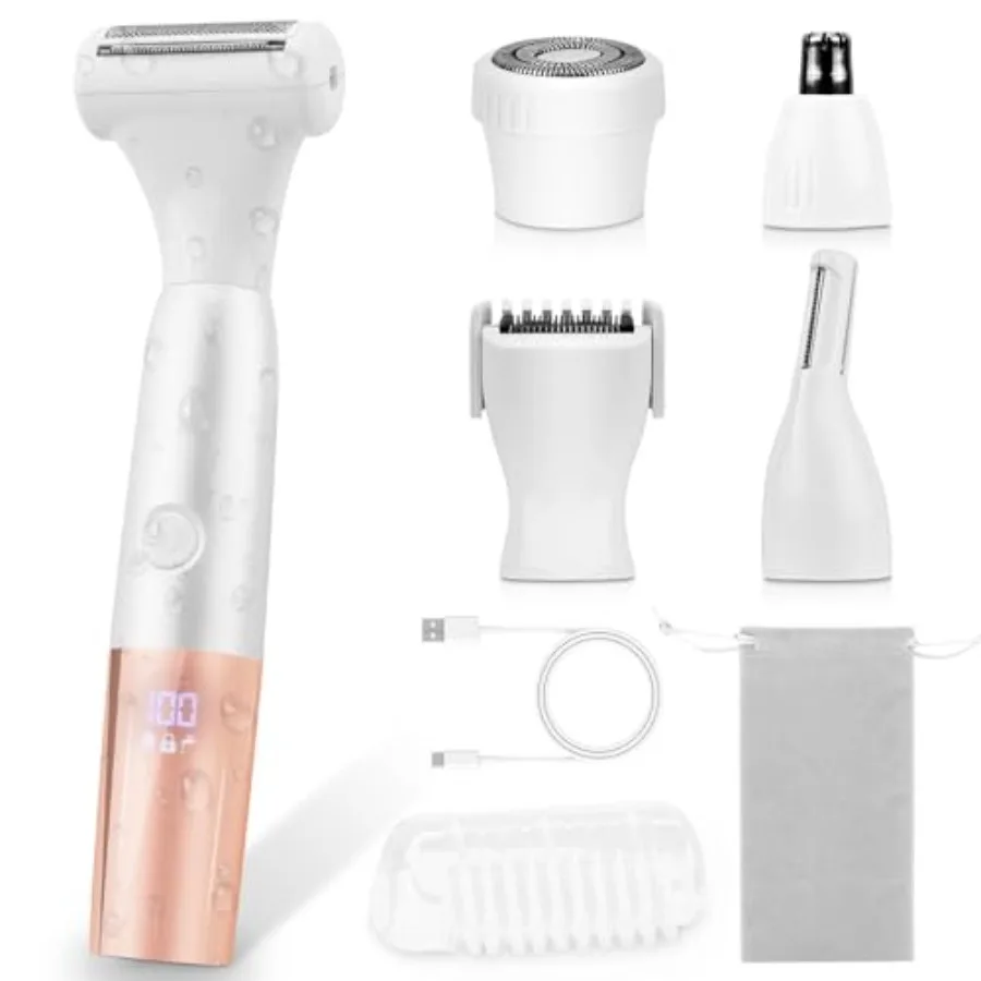 

5-in-1 Bikini Trimmer Electric Razors for Women Cordless Electric Shaver with LCD Display for Facial Body Legs Hair Rechargeabl