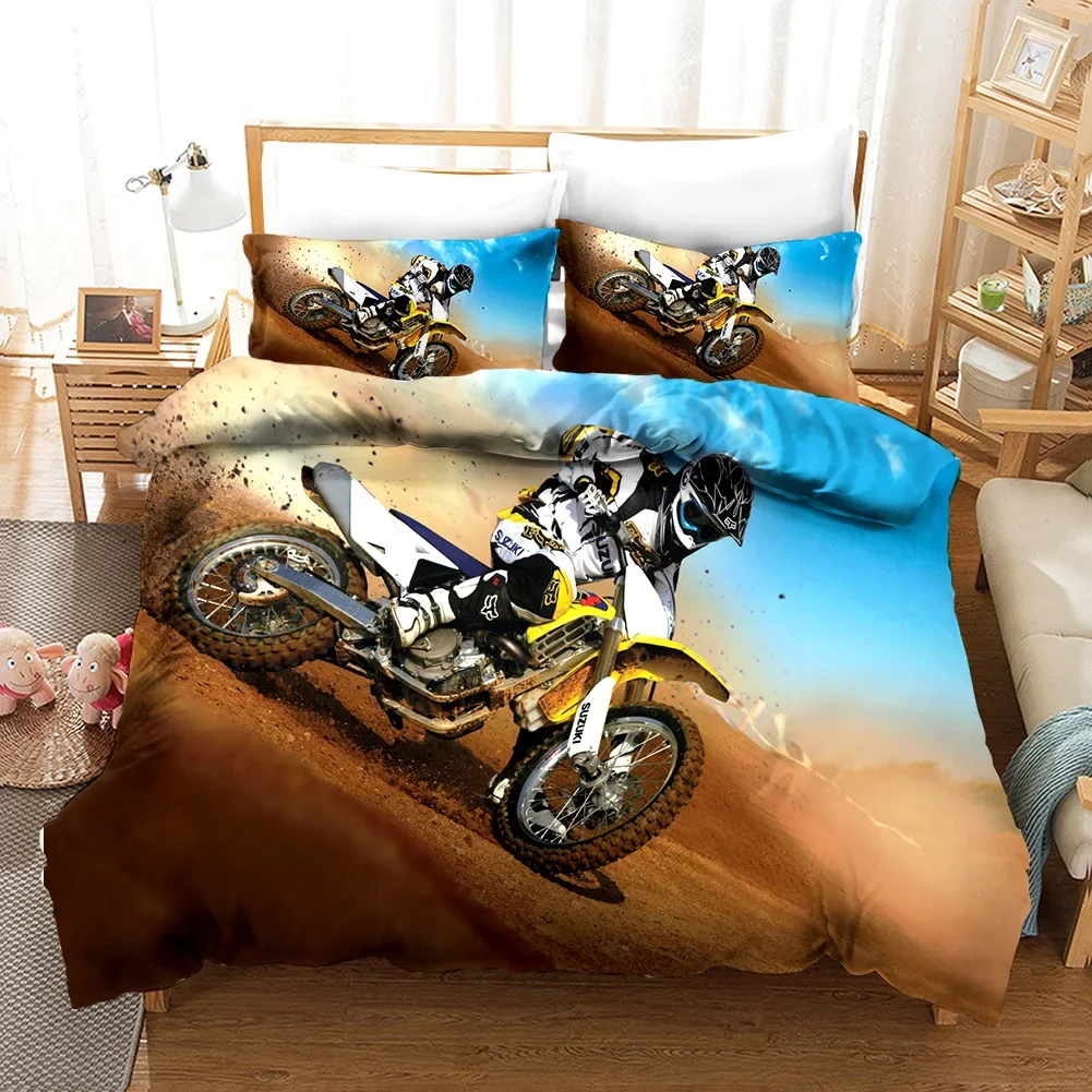 Luxury Bedding Set Motorcycle Print Duvet Cover Set with Pillowcase Motocross Bedspread boy\'s Bed Set