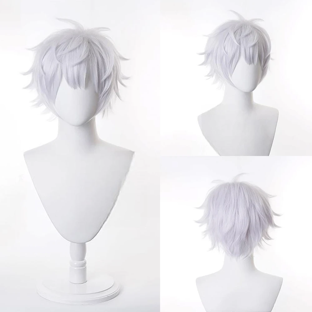 

Anime Jujutsu Kaisen Gojo Satoru Cosplay Synthetic Hair 10-Inch Silver-White Light Purple Halloween Carnival Daily Party Wig