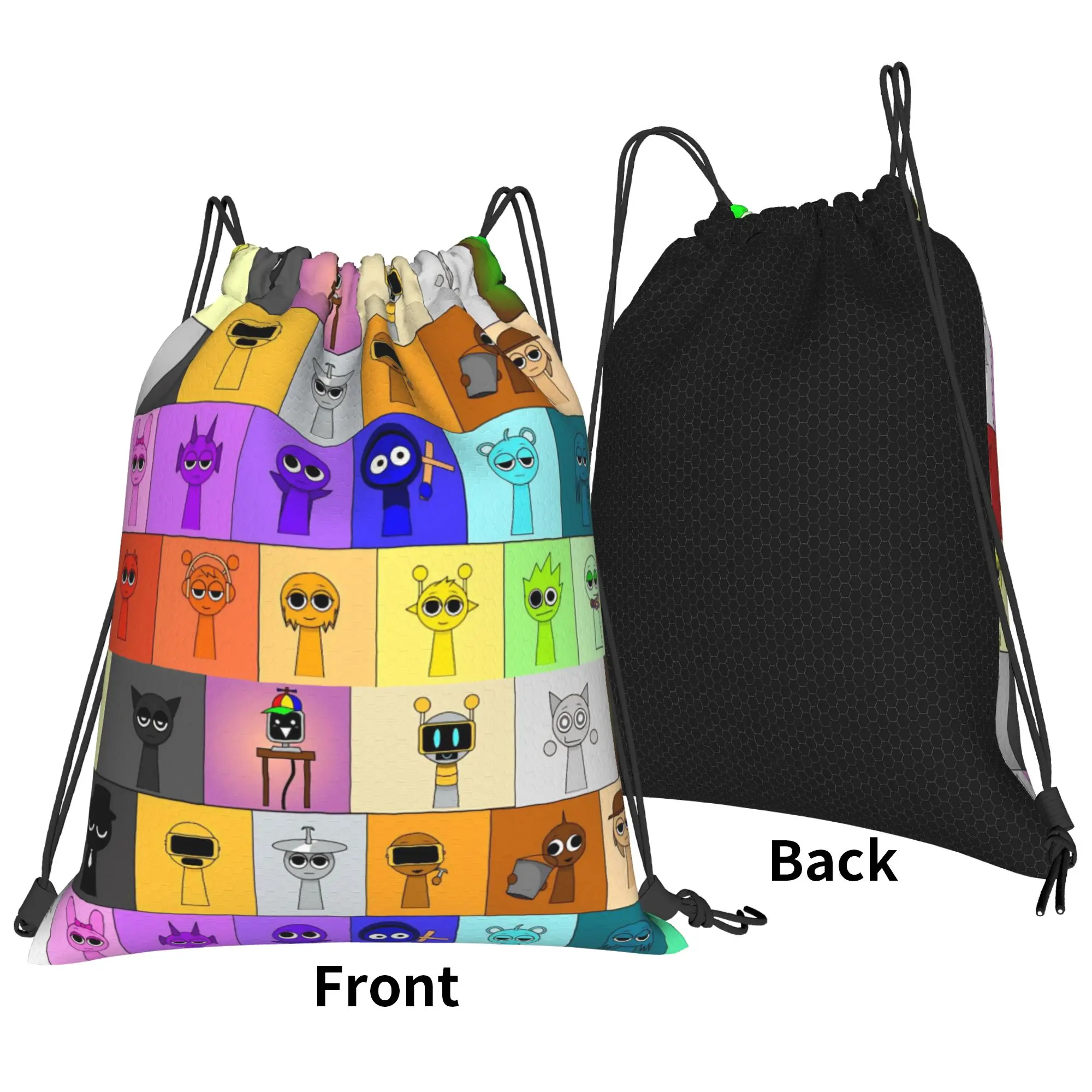 Sprunki Game Drawstring Backpack Sports Gym Sackpack Water Resistant Music Anime String Bag for Cycling 36cm (W) x 43cm (H)