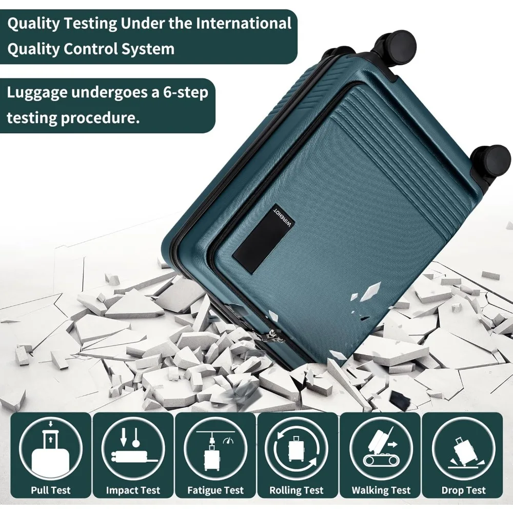 Bagaglio a mano tascabile per laptop da 20 pollici con apertura frontale con guscio rigido, ruote girevoli, lucchetto TSA e cerniera YKK - Viaggio compatto