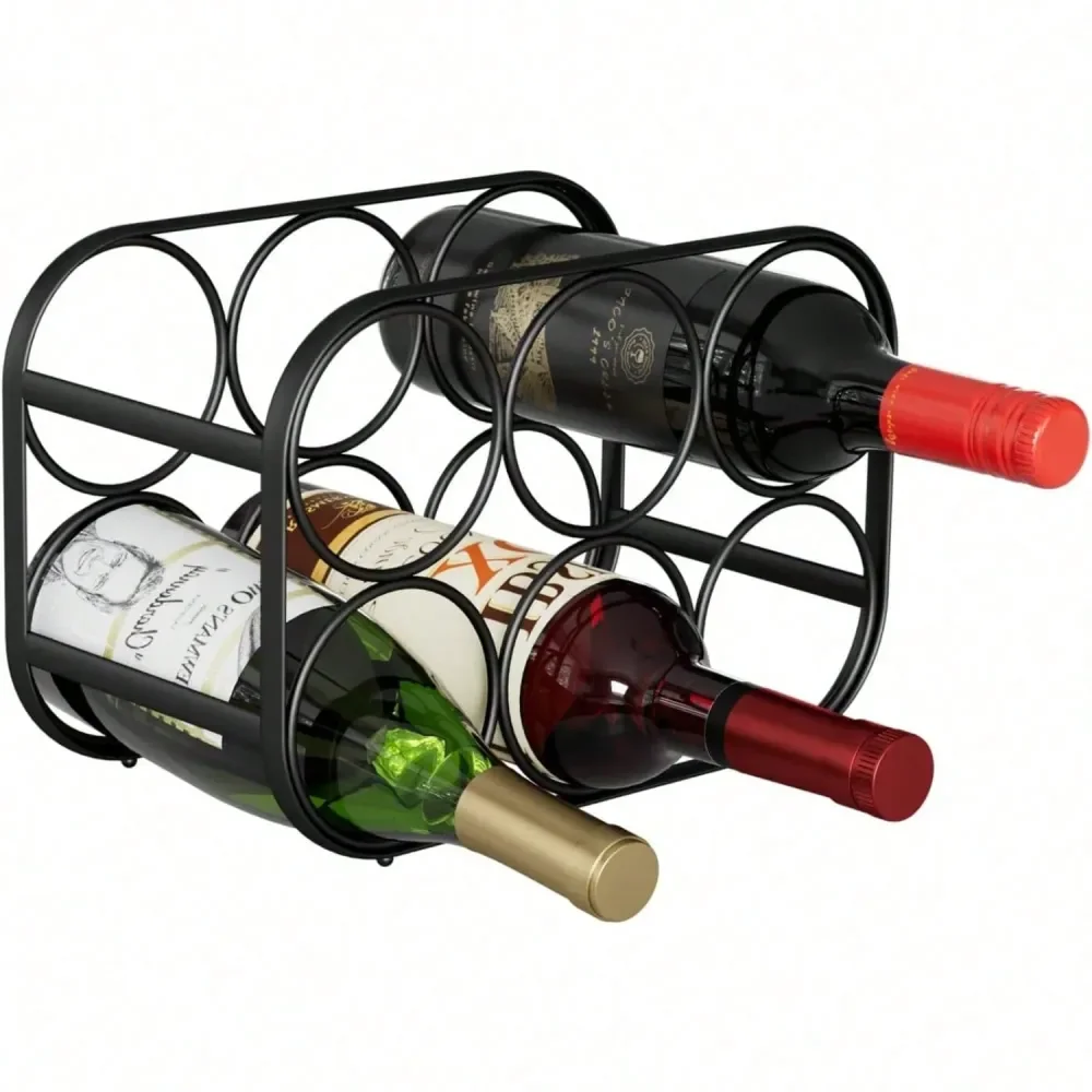 

Countertop Wine Rack, Modern Freestanding Metal Wine Holder Stand For Cabinet, Pantry, And Kitchen, No Assembly Required, Black